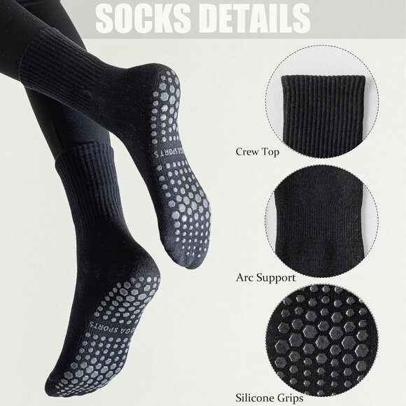 ❤️ Non Slip Socks with Grips for Women Non Skid Gripper Crew Socks for Yoga - Picture 3 of 6